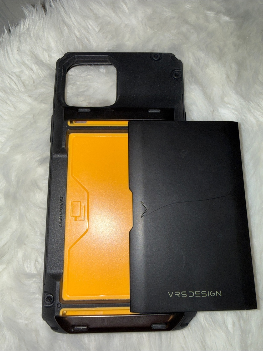 iPhone 15 VRS Design Rugged Phone Case with Yellow Card Slot - Black